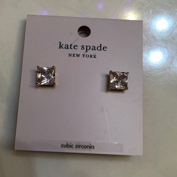 Kate Spade Gold Tone Clear The Date Princess Cut Clear CZ Stud Earrings NWT - Picture 9 of 12